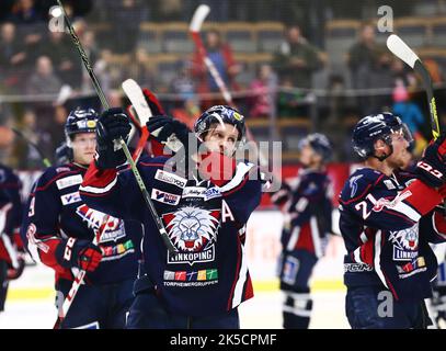 Linköping HC gegen Frölunda Indians (Frölunda Hockey Club), Schwedische Eishockeyliga, in der Saab Arena, Linköping, Schweden. Im Bild: Sebastian Karlsson, Linköping HC. Stockfoto