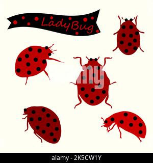 Ladybug Fly Insect Vektor-Symbolsatz Stock Vektor