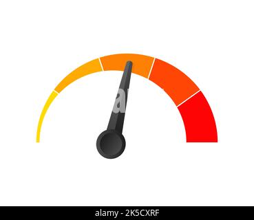 Runde Temperaturanzeige, auf weißem Hintergrund. Farbige messen Halbkreis Skala im flachen Stil. Vector lieferbar Abbildung. Stock Vektor