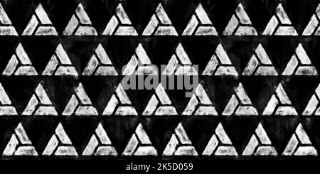 Nahtlos lackiert grungy geometrische Dreiecke schwarz und weiß künstlerischen Acryl Farbe Textur Hintergrund. Kachelbar kreativ Grunge monochrom von Hand gezeichnet Stockfoto