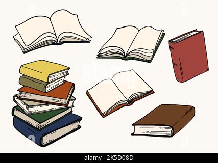 Satz handgezeichneter Buchillustrationen Stock Vektor