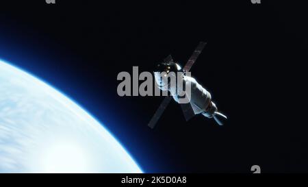 ARTEMIS I ist der erste integrierte Test der NASA für die Raumfahrzeuge Orion, das Space Launch System (SLS) und das Kennedy Space Center. Diese unbemannte Mission wird über drei Wochen Tausende von Kilometern über den Mond hinaus reisen und damit den Grundstein für zukünftige menschliche Tiefenweltraumforschung legen. Stockfoto