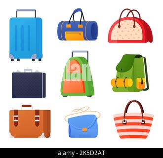 Arten von Gepäck und Taschen - flache Design-Stil Objekte gesetzt Stock Vektor