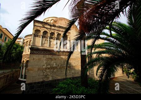 Italien, Sizilien, Messina, Altstadt, Kirche, Chiesa Santissima Annunziata dei Catalani, super Weitwinkel, Palme Stockfoto