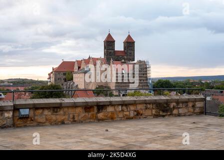 Stiftskirche St. Servatius, von Münzenberg aus gesehen, UNESCO-Weltkulturerbe, Quedlinburg, Sachsen-Anhalt, Deutschland Stockfoto