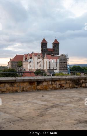 Stiftskirche St. Servatius, von Münzenberg aus gesehen, UNESCO-Weltkulturerbe, Quedlinburg, Sachsen-Anhalt, Deutschland Stockfoto