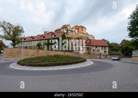 Fachwerkhäuser auf dem Münzenberg, UNESCO-Weltkulturerbe, Quedlinburg, Sachsen-Anhalt, Deutschland Stockfoto