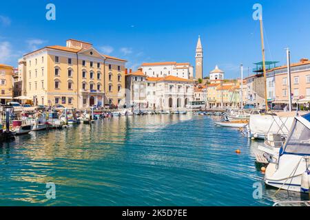 Hafen von Piran bei Tag. Piran, Istrien, Slowenien Stockfoto