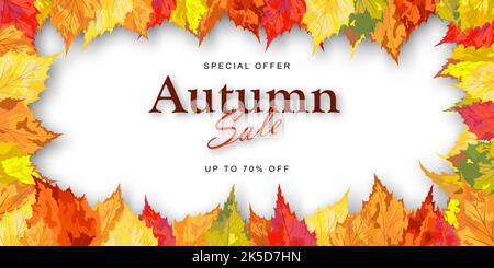Herbst Verkauf Banner-Vorlage schmücken mit Ahornblättern in warmen Farbton für den Einkauf Verkauf oder Promotion Poster und Web-Banner. Vektorgrafik. Stock Vektor
