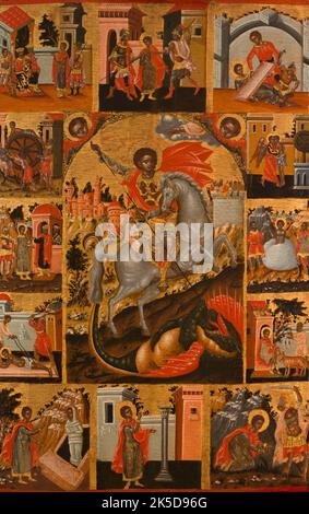 Der heilige Georg erschlut den Drachen und Szenen aus seinem Leben, zwischen 1700 und 1750. Stockfoto