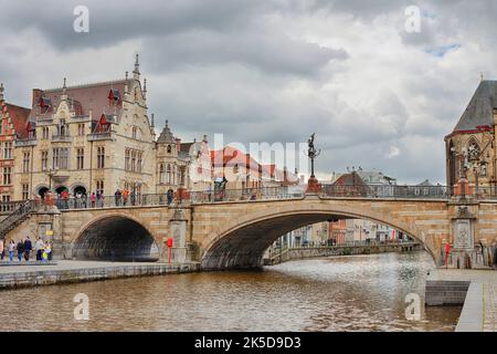 St.-Michaels-Brücke, Gent, Ostflandern, Flandern, Belgien Stockfoto