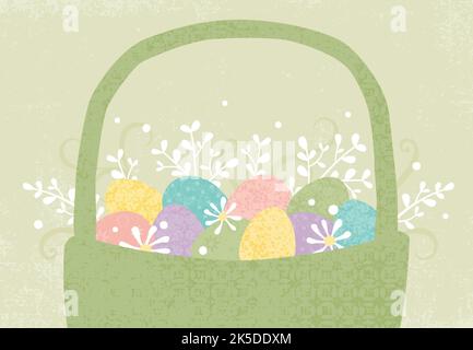 Ein Blumenarrangement mit Osterkörben und Eiern, in einem Schnitt-Papier-Stil mit Texturen Stock Vektor
