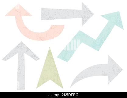 Eine Reihe verschiedener Pfeile in einem Schnitt-Papier-Stil mit Texturen Stock Vektor
