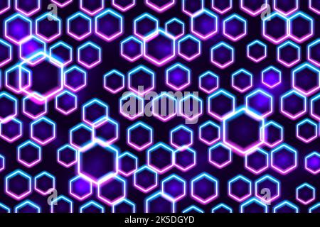 Lila und blau Neon Sechsecke nahtloses Muster Stock Vektor