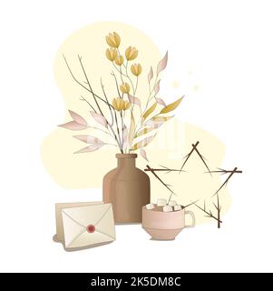 Eine Sammlung von gemütlichen Aufklebern von Haushaltsartikeln und Leckereien zum Teetrinken Stockfoto