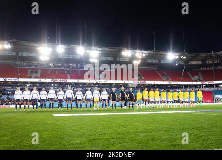 Oslo, Norwegen. 07. Oktober 2022. Oslo, Norwegen, 7. 2022. Oktober: Während der Nationalhymne beim Internationalen Freundschaftsspiel zwischen Norwegen und Brasilien im Ullevaal-Stadion in Oslo, Norwegen (Ane Frosaker/SPP) Quelle: SPP Sport Pressefoto. /Alamy Live News Stockfoto