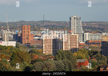 Ein Blick auf das Bridgewater Place Gebäude in Leeds, bekannt als Dalek wegen seines Aussehens Stockfoto