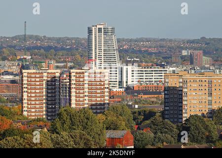 Ein Blick auf das Bridgewater Place Gebäude in Leeds, bekannt als Dalek wegen seines Aussehens Stockfoto