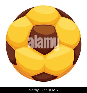 Goldener und glänzender Fußball im Cartoon-Stil, isoliert auf weißem Hintergrund. Stock Vektor