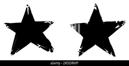 Zwei Sterne im handgezeichneten Stil und schwarze Farbe auf weißem Hintergrund. Stock Vektor