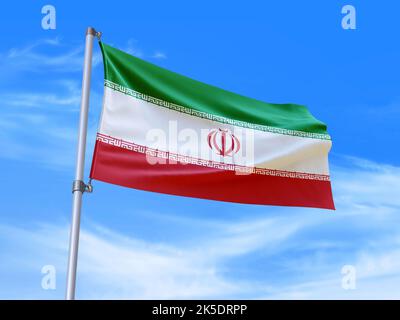 Schöne Iran-Flagge winkt im Wind mit Himmel Hintergrund - 3D Abbildung - 3D Rendern Stockfoto