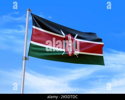 Schöne Kenya Flagge winkt im Wind mit Himmel Hintergrund - 3D Abbildung - 3D Rendering Stockfoto