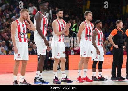 Barcelona, Spanien. 07.. Oktober 2022. Spieler von Olympiacos Piraeus während des Euroleague-Spiels von Turkish Airlines zwischen dem FC Barcelona und Olympiacos Piraeus im Palau Blaugrana in Barcelona, Spanien. Bild: DAX Images/Alamy Live News Stockfoto