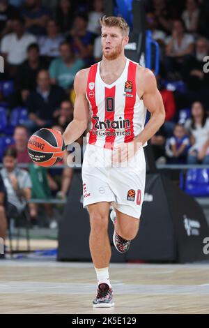 Barcelona, Spanien. 07. Oktober 2022. Thomas Walkup von Olympiacos Piräus während des Euroleague-Spiels von Turkish Airlines zwischen dem FC Barcelona und Olympiacos Piräus im Palau Blaugrana in Barcelona, Spanien. Bild: DAX Images/Alamy Live News Stockfoto