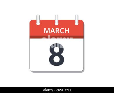 März, 8. Kalender Symbol Vektor. Konzept von Zeitplan, Geschäft und Aufgaben Stock Vektor