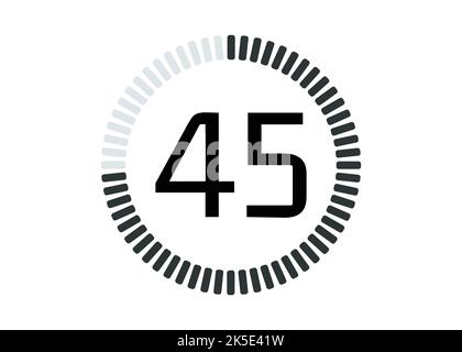 Isoliertes Stoppuhrsymbol für 45 Sekunden oder Minuten und Zeitzähler Stock Vektor