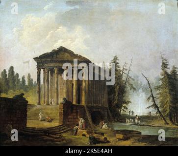 Le Temple antique, zwischen 1780 und 1790. Uralter Tempel. Das Maison carr &#xe9;e, (französisch für "quadratisches Haus") ist ein römischer Tempel in N &#xee;mes, Südfrankreich. Stockfoto