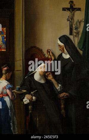 La Religieuse Malade, um 1830. Kranke Nonne, Detail. Die kranke Frau hält einen Rosenkranz, während ein kleines Mädchen einen Becher auf einem Tablett anbietet Stockfoto