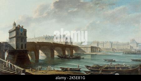 La Pompe de la Samaritaine, le Pont-Neuf et l'&#xee;le de la Cit&#xe9; le quai de Conti, vus du quai du Louvre, vor 1771. Stockfoto