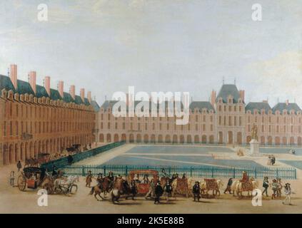 Place Royale, um 1660; Durchgang des königlichen Wagens, c1655 &#x2014; 1665. Aktuelle Place des Vosges, aktuelle 4. Arrondissement. Stockfoto