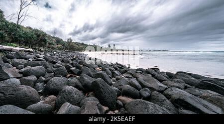 Rocky Fingal Head Beach, NSW, Australien Stockfoto