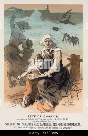 Affiche pour une f&#xea;te de charit&#xe9; au b&#xe9;n&#xe9;fice de la „Soci&#xe9;t&#xe9; de Secours aux Familles des Marins naufrag&#xe9;s“, c1897. [Herausgeber: Imprimerie Chaix; Ort: Paris] Stockfoto