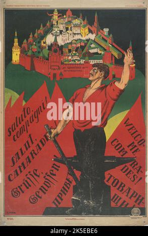 Es lebe die Dritte Internationale!, 1921. [Herausgeber: Lit. Otdela Politupravleniia Revvoensoveta Respubliki; Ort: Moskau] Weitere Titel: Da zdravstvuet III Internatonal! Stockfoto