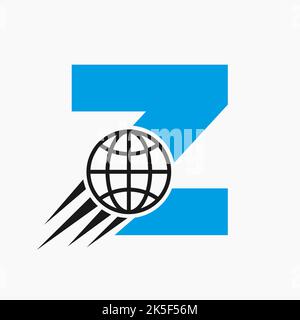 Buchstabe Z Global Logo Konzept mit Moving World Symbol. Vektorvorlage Für Symbole Des Globalen Logos Stock Vektor