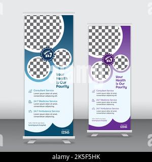 Roll-up-Banner-Vorlage, Roll-up-Banner für das Gesundheitswesen, Medical x-Banner-Vorlage Stock Vektor