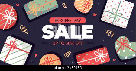 Flat Boxing Day horizontale Banner Vorlage Vektor-Illustration. Stock Vektor