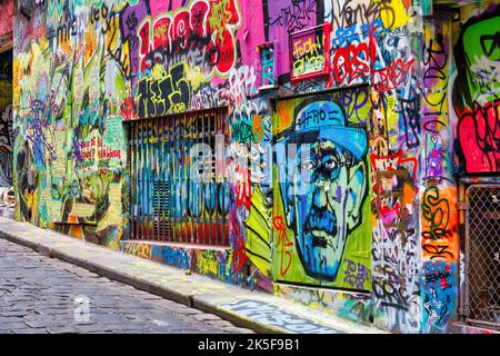 Bunte Straßenkunst auf der Hosier Lane - Melbourne, Victoria, Australien Stockfoto