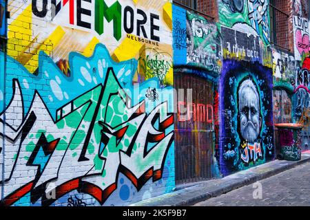 Bunte Straßenkunst auf der Hosier Lane - Melbourne, Victoria, Australien Stockfoto