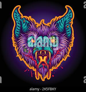 Scary Fledermaus Kopf Gesicht Monster Illustration Vektor Illustrationen für Ihre Arbeit Logo, Merchandise T-Shirt, Aufkleber und Label-Designs, Poster Stock Vektor