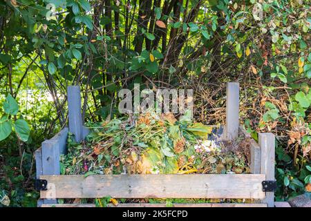 Komposthaufen im sonnigen Garten in Ede Gelderland in den Niederlanden Stockfoto