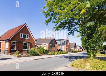 Dorfansicht Tolbert mit Reihe von Häusern und Bäumen des kleinen Dorfes Tolbert in der Gemeinde Westerkwartier in der Provinz Groningen Niederlande Stockfoto