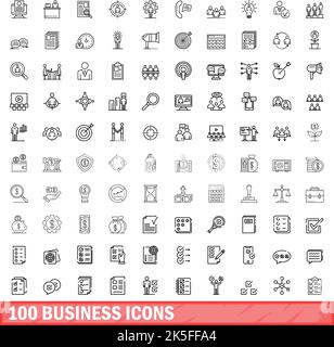 100 Business-Icons gesetzt. Skizzieren Sie die Darstellung von 100 Geschäftssymbolen, die auf weißem Hintergrund isoliert sind Stock Vektor
