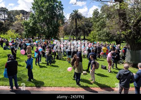 Melbourne, Australien, 8. Oktober 2022. Por Life-Demonstranten versammeln sich heute in einem Park während Pro-Choice-Gegen-Kundgebungen, um gegen den Pro-Life-Protest zu protestieren, der von der Abgeordneten des Landtags Bennie Finn in der Nähe des landtags organisiert wurde. Kredit: Michael Currie/Geschwindigkeit Medien/Geschwindigkeit Medien Gutschrift: Geschwindigkeit Medien/Alamy Live Nachrichten Stockfoto