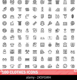 100 Kleidungssymbole Set. Umreißen Abbildung von 100 Kleidung Symbole Vektor-Set isoliert auf weißem Hintergrund Stock Vektor