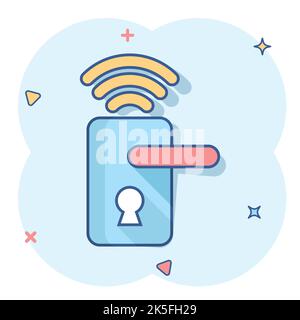 Drahtlose Türschloss zeichen Symbol im Comic-stil. Smart Home vektor Cartoon Illustration auf weißem Hintergrund isoliert. Remote System Business Konzept splas Stock Vektor