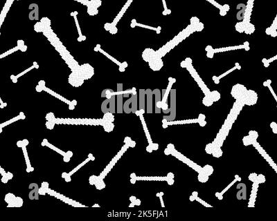 Nahtloses Muster mit weißen Knochen im Pixel-Art-Stil. Halloween-Druck. Knochen im Stil von 80s Videospiel 8-Bit-Grafik. Design für Geschenkpapier, Stock Vektor